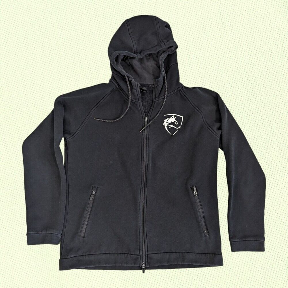 ALPHALETE Mens Hoodie L‎ LOGO Double Zip Black  Hooded Sweatshirt